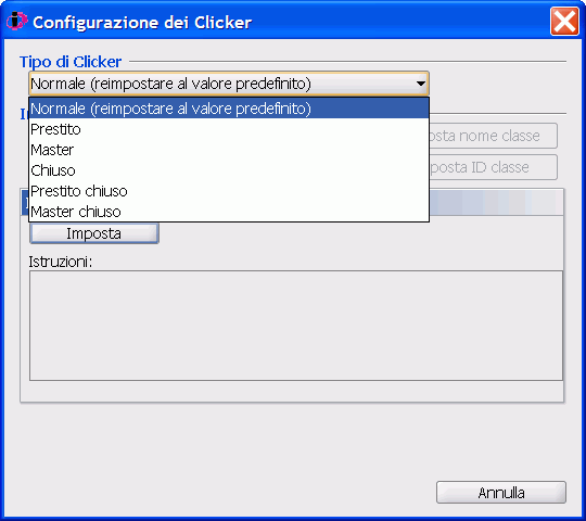 La finestra di dialogo Configurazione dei Clicker del menu RF
