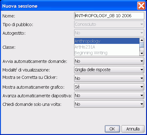 La finestra di dialogo Nuova sessione per una sessione RF