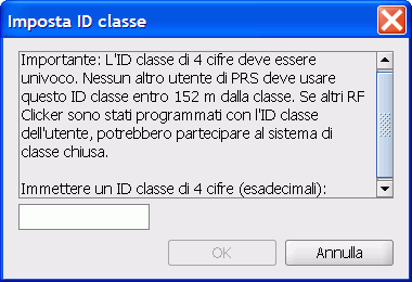 La finestra di dialogo Imposta ID classe
